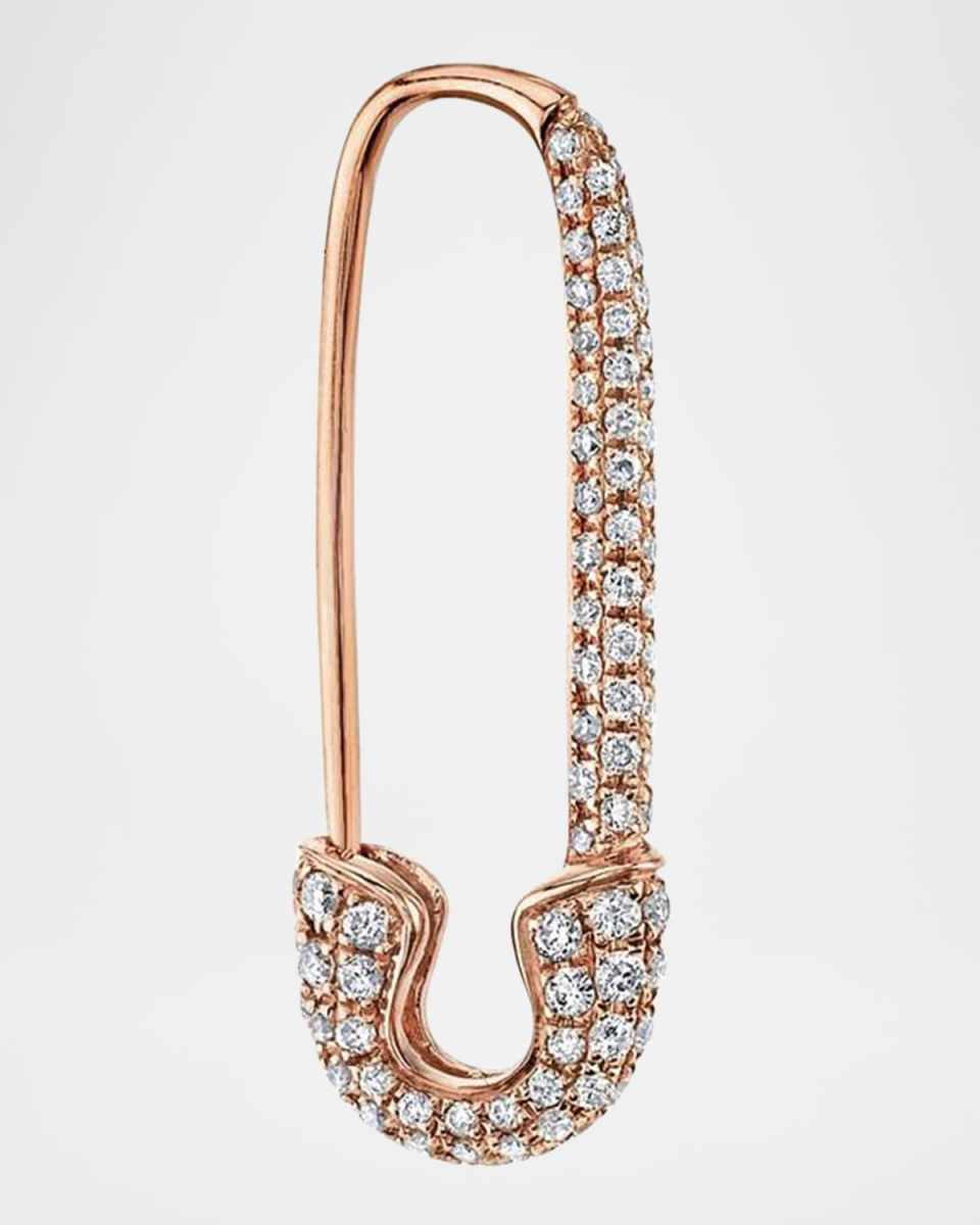 18k Rose Gold Diamond Safety Pin Earring, Single